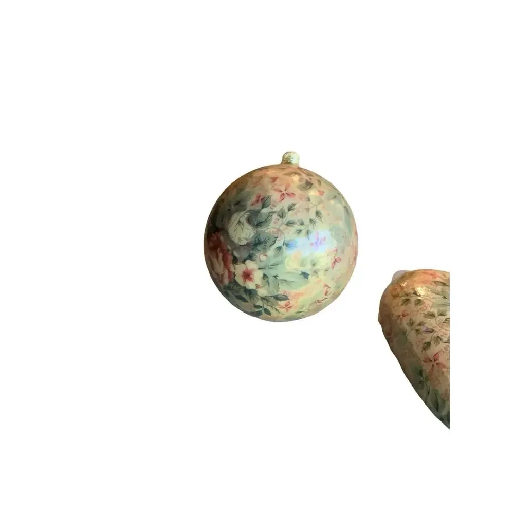 Napco‎ Set 2 Paper Mache Decoupage Christmas Ornament Victorian Flowers 3-4 
